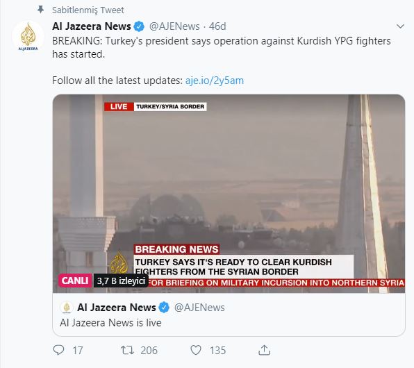 Dünya medyası Barış Pınarı Harekatı'nın başladığını böyle duyurdu